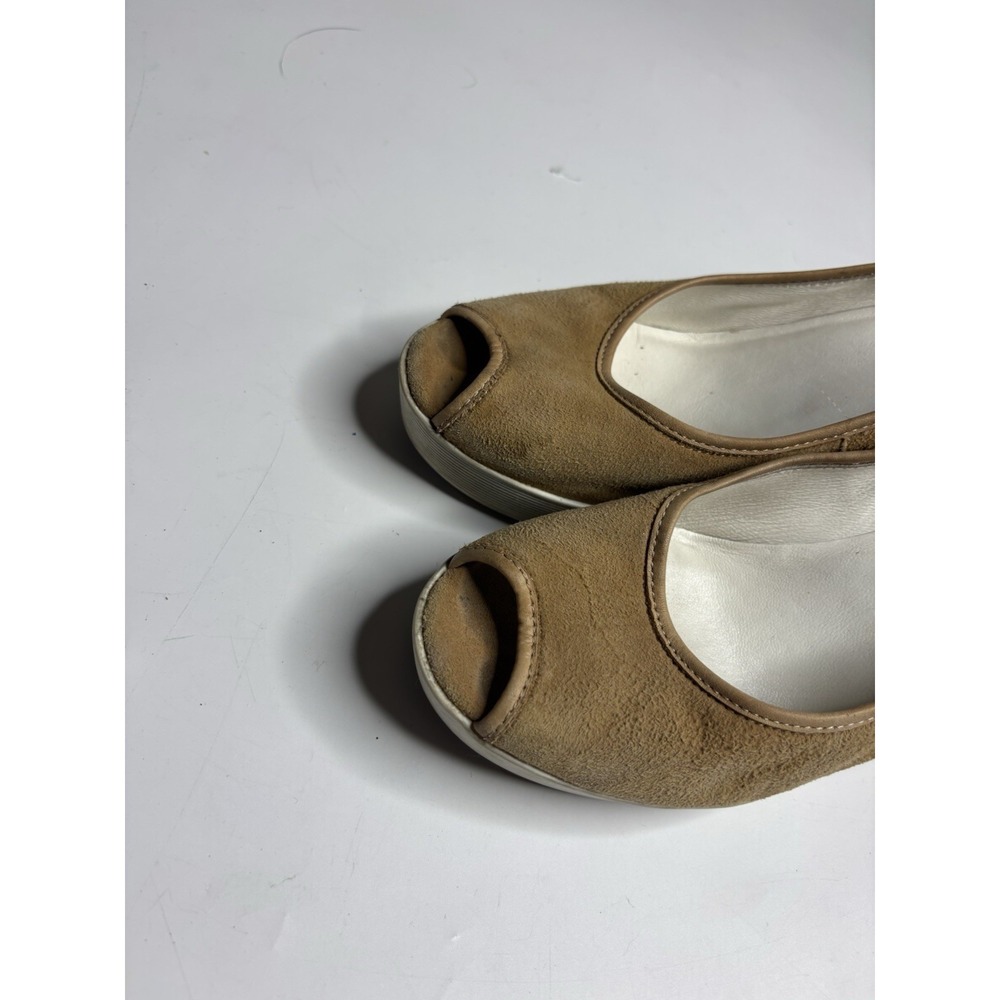 Donald J Pliner Carli Brown Suede Peep Toe Cork Wedge Heel Shoes Womens US 8M - Picture 2 of 9